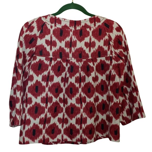 Michael by Michael Kors Abstract Floral Tan and Red Linen Jacket Women's Medium - Picture 2 of 6